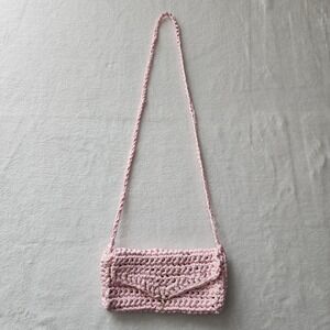 Crochet Shoulder Bag Pink Handcrafted Knit Envelope Crossbody Boho Coquette 80s